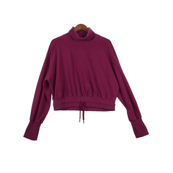 Sweaty Betty Pink Fuchsia Cropped Turtleneck Drawstring Velour Sweatshirt Yoga L - Picture 3 of 7